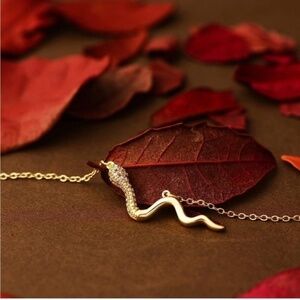 GOLD 14k Gold Plated Snake Pendant Necklace